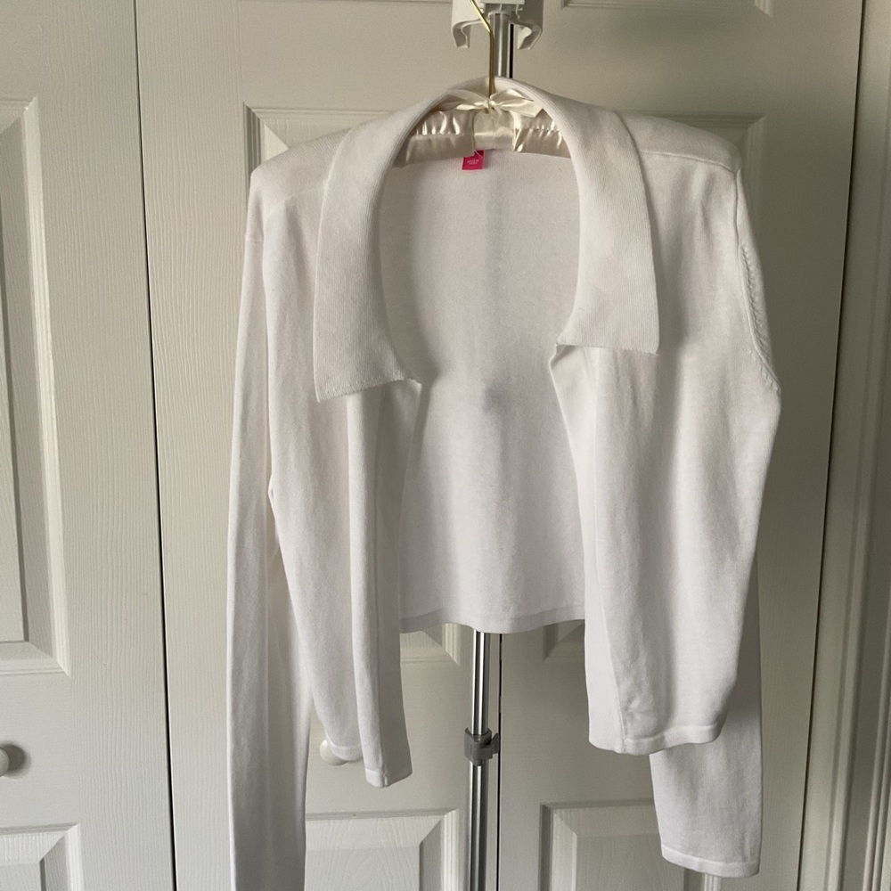 Isaac Mizrahi White Open-Front Cropped Cardigan